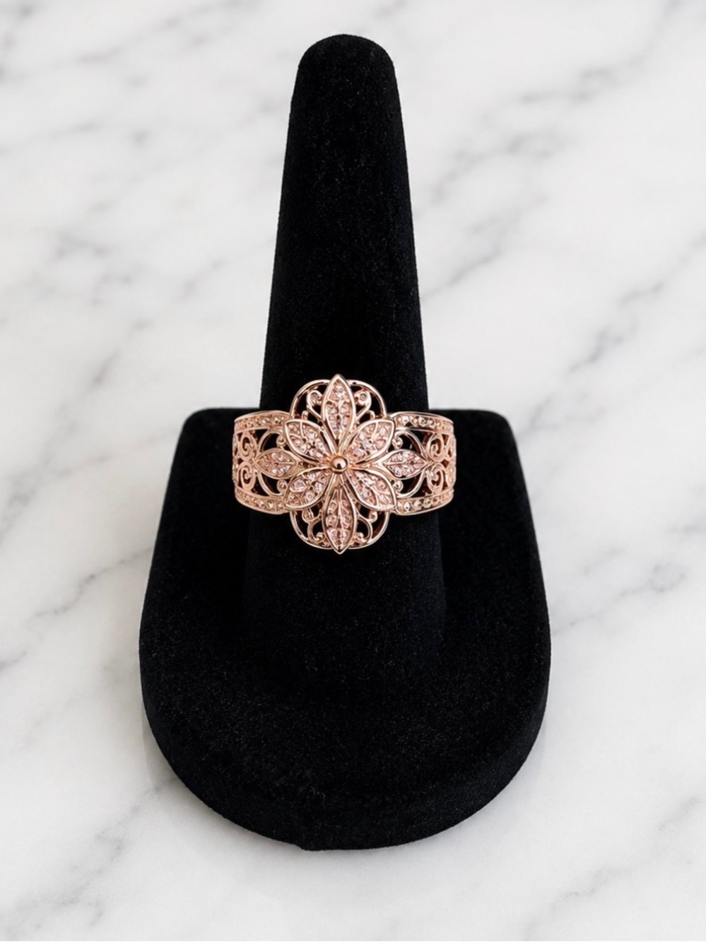 Rose Gold Tone Floral Filigree Fashion Ring -NWOT-Size 6.5